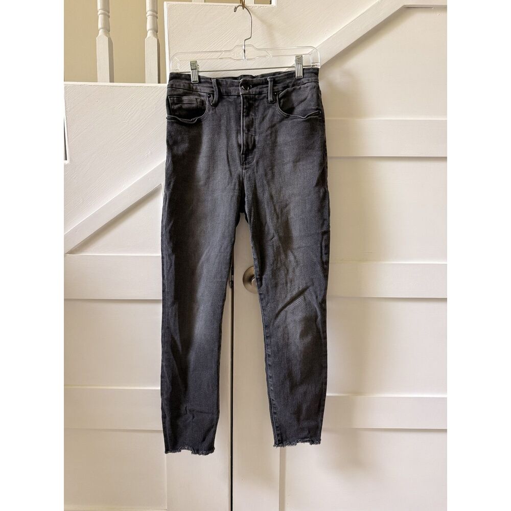 Good American Good Legs Black Raw Hem Jeans — Size 8 / 29